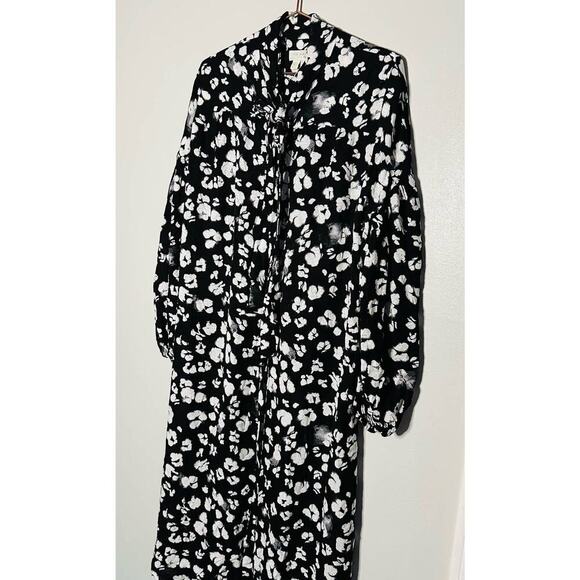Ted Baker Black White Wilmy Longline Neck Bow Button Up Midi Dress Size 2 - Picture 8 of 16
